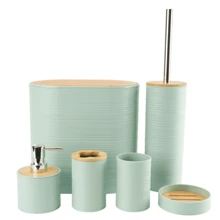 Bathroom Accessories Set 6 Pieces Bamboo Bath Ensemble Includes Soap Dispenser, Toothbrush Holder, Toothbrush Cup, Soap Dish For Decorative Countertop ,Birthday,Holiday,Housewarming,Christmas Gift Set (Grey,Black,Beige And White) Bathroom Accessories Bathroom Tools - Multicolor - View 22