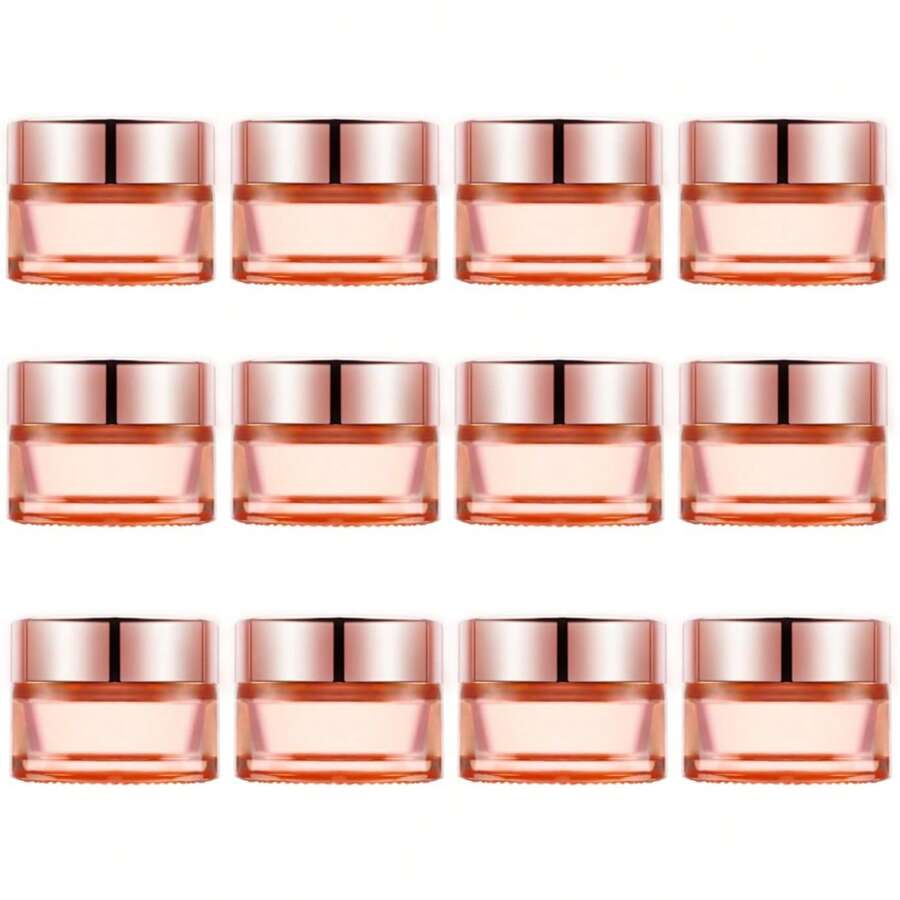 3pcs 0.5 Oz Pink Glass Jars Empty Refillable Cream Jars With Rose Gold Lids And Inner Liner Sample Cosmetic Container Vials Pot For Face Cream Ointment Lotion Moisturizer - Multicolor - View 1