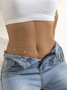 2pcs Fashionable Tassel Body Chain, Beach Resort Sexy Double Layer Waist Chain Suitable For Women Daily Wear