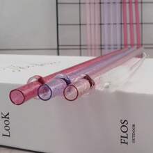 6pcs/12pcs Set Of Plastic Straws, With Straw Cleaning Brush, Pink/Purple/Rose Red Transparent Glitter Straws With Rings, Easy To Clean, Strong Impact Resistance, Reusable Straws, Suitable For 30oz/20oz/16oz Cups, Cups, Water Bottles,School Supplies