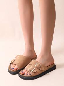 2025 New Fastener Super Soft Casual Thick Sole Beach Slippers For Women Outdoor Wear - Khaki - View 2