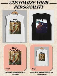 Customized Men's Tank Top T-Shirt, Upload Your Photo/Group Photo/Logo/Graphic Design/Loved Photo, Input Your Blessing Text/Message, Customized Men's Short Sleeve T-Shirt Tank Top, Holiday Gift, Anniversary Gift, Valentine's Day/Birthday/Party Anniversary/Music Festival Customization, Gift For Him, Party, Company Culture Shirt Customization/Family Gathering Customization/Charity Team Uniform Customization, Summer Men's Tank Top