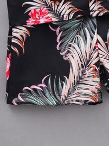 2 件套婴儿/幼儿男孩休闲热带图案印花翻领短袖衬衫和短裤套装，夏季