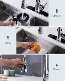 Kitchen Faucet With Pull-Down Spray Single Handle High Arc Commercial Stainless Steel Brushed Nickel Kitchen Sink Faucet With Deck Suitable For Bar Laundry RV Farmhouse - Chrome - View 4