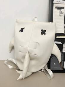 1pc Black/White/Gray Nylon Creative Cartoon Shark Design Men's Mini Backpack, Shoulder Bag, Messenger Bag, College Student Bookbag, Cute, Fashionable, Personalized, Funny Crossbody Bag, Ins Style, Casual Street, Travel Bag, Compact, Lightweight, Can Hold Phone, Books, Water Bottle, Wallet, Adjustable Strap, Multiple Carrying Ways - View 5