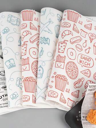 30/50/100pcs Kitchen Disposable Oil-Proof Packaging Paper, French Fries Fried Chicken Paper, Food, Cake, Kitchen Food Oil-Proof Paper, Oil-Proof Hamburger Packaging Paper, Bread Rice Clip Packaging Paper, Baked Goods Packaging Paper