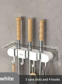 1 Stück 3 Fach/4 Fach Wandhalterung für Besen und Wischer für Badezimmer, Garten und Garage, bohrlochfrei, einfach zu installieren und praktischer Aufbewahrungsorganisator