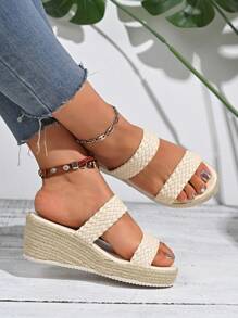 Sandalias de plataforma de estilo resort para mujer, suela de cuña de una sola tira, talla ancha extra grande