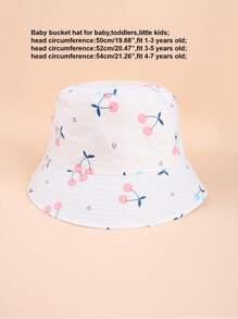 1pc Girls' Bucket Hat, Cartoon Cherry Print, Toddler Baby Sun Hat Suitable For Daily Outdoor Activities, Beach, Sun Ion - White - View 4