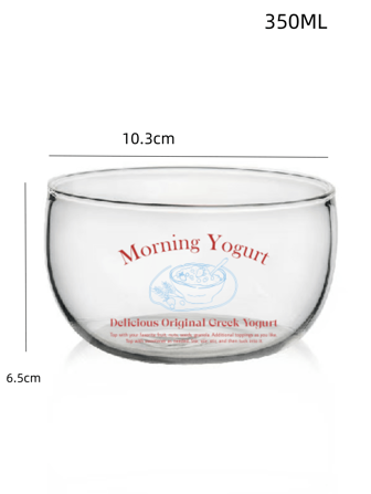 1个350毫升原装自制法国玻璃酸奶碗带复古插图，高硼硅耐热水果碗，沙拉碗，可爱，学校用品