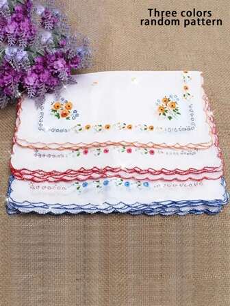 12 件套复古风格女士手帕 - 轻巧，各种花卉图案，新月边缘设计，完美的礼物之选