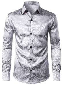 Men's Elegant Jacquard Long Sleeve Shirt, Spring/Autumn