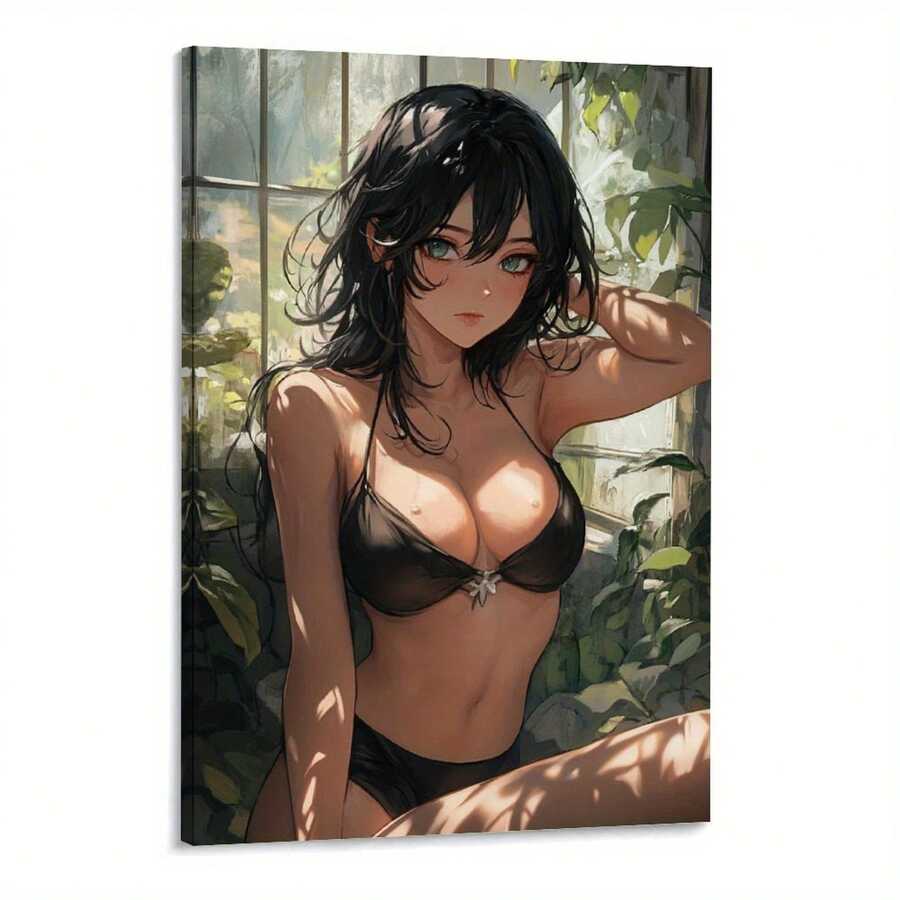 A Wooden Frame Canvas Painting, Black Underwear Anime Style Witch, Role Play Poster Framed Canvas Artwork Poster- 1 Piece Of Wood Framed Oil Painting (3) Thickness 2.5 Cm/ 1 Inch- Home Decoration For All Occasions - Ideal New Year, Valentine's Day, Thanksgiving, Easter, Christmas Gift , Room Decoration Aesthetic, Wall Decoration Art, Perfect Gift, Autumn And Winter Wall Decoration, Living Room Decoration, Bedroom Decoration, Kitchen Decoration, Entry Decoration, Bathroom Decoration, Direct Wall Painting, High Quality Wall Painting Poster
