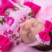 Maternity Outfit For Baby Girl Pompom 04 Pieces Baby Clothes - 玫紅色 - 查看 3