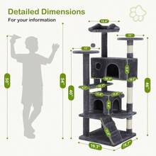 54-Inch Indoor Cat Tree Tower –Multi-Level Pet House For Large Cats With 2 Condos, Scratching Posts, Round Platform, Small Ladder, And Toys – Perfect For Cats Of All Ages, Dark Grey - Màu xám đen - Xem 2