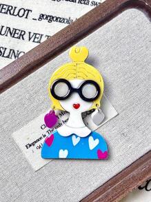 1pc Cute Acrylic Girl With Earring Brooch, Acetate Board Material Pin, Women Fashion Spring Clothing Accessory Brooch - Girl With Earrings - View 10