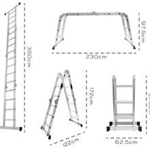 Escalera Multiposición 8 en 1 Plegable de 3.5 Metros con 12 Peldaños, Aluminio Resistente, Diseño Ajustable para Uso en Hogar, Construcción y Trabajo Profesional - Gris - Ver 4