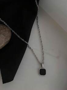 1 件时尚简约男士绿色亚克力吊坠不锈钢项链，适合日常服装搭配，节日礼物 - 金色 - 查看 3