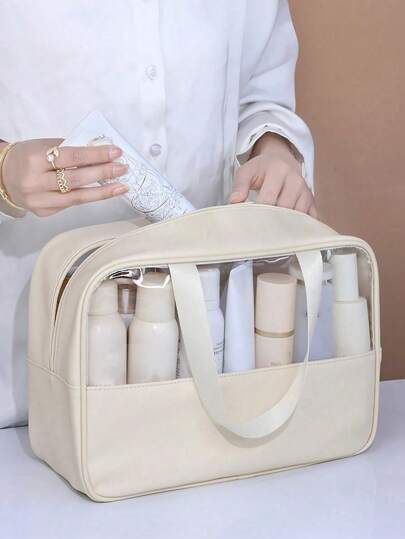3-1PC Hanging Toiletry Kit Transparent PVC Toiletry Bag For Makeup Tools Waterproof Portable Zipper Make Up Organizer Minimalist For Women For Bathroom Wash Bag Gift For Mom Beach Bag Beach Essentials Beach Towel Organizer Beach Accessories Beach Stuff Holiday Bag Holiday Essentials For Summer For Vacation