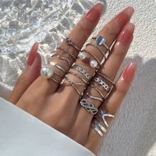 18pcs/Set Heart & Butterfly Design Rings, Exquisite - 18 Piece Ring Set - View 10