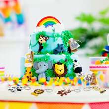 72 件可爱丛林动物钥匙扣，动物园动物派对礼品动物钥匙扣，附有感谢卡夫标签和欧根纱袋，适用于婴儿洗礼生日派对装饰、返校、女孩/男孩学校用品、背包、学校用品 - 彩色 - 查看 3