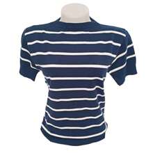 Striped Modal Blouse Short Sleeve Old Money Style Women's Fashion Spring Summer - Xanh navy với Trắng - Xem 2