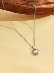 1pc Solid Heart Shaped Pendant Necklace, Suitable As A Gift For Teens - one-size - View 1