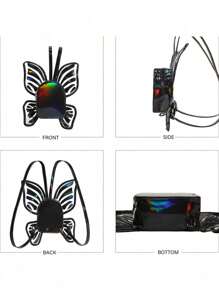 Personalized Casual Butterfly Wings Fashionable Backpack Mini Novel Laser Colorful Transparent Women Schoolbag Niche Design Creative Bag High-Looking Backpack Suitable For Outdoor Electronic Music Festival - Black - View 9