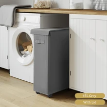 45L/60L/65L 可折叠洗衣篮带盖带轮 - 纤薄便携式脏衣篮，休闲风格带手柄，矩形收纳篮适用于各种房间类型