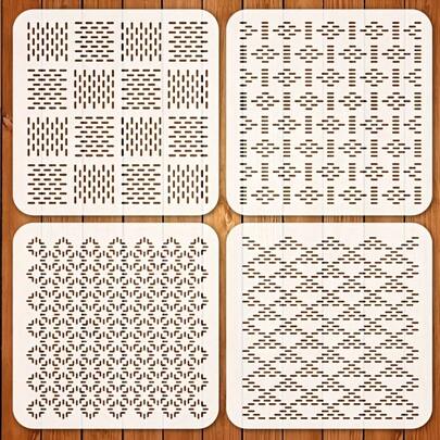 4 Packungen Sashiko-Stickvorlagen, 13 x 13 cm wiederverwendbare Zeichenschablonen, geometrische Muster für Stoff, Leinwand, Heim- und Möbeldekoration, haltbares Polyethylenterephthalat-Material, cremefarben
