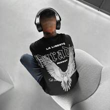Camiseta suelta de hombre retro personalizada con gráfico de letras de calle