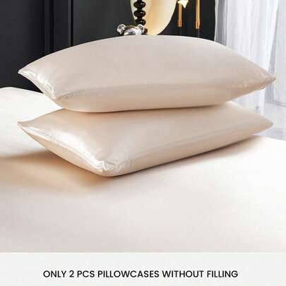 2pcs Khaki Satin Envelope Pillowcase Set, Soft & Breathable, Wrinkle-Resistant, Gentle On Hair & Skin, Improves Sleep Quality. Pillowcase Only, No Filling, Luxurious Silky Soft, Machine Washable. Ideal Gift For Family & Travel. Envelope Closure, Cool & Comfortable, Luxury Bedding Pillowcase, Fits Standard/Queen/King Size Beds.