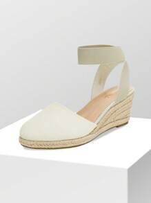 Women's Elastic Ankle Strap Espadrilles Wedge Sandals - Beige - View 5