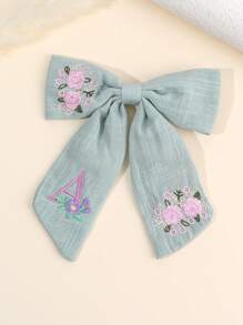 1pc Light Blue Linen Bow Hair Clip, Floral Letter Embroidered Hair Pin, Adjustable Bohemian Style Hair Accessory, Suitable For Spring Birthday And Daily Wear, Exquisite Embossed Plant Letter Pattern Hair Clip - Multicolor - View 16