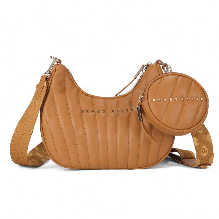 Perry Ellis Women's Hobo Bag With Large Interior In Navy Blue - Camel - View 1