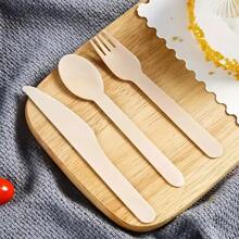 75/150/300 Sets Of Disposable Wooden Cutlery, 5.51 Inches Long, Including Spoons, Forks, And Knives (25 Pieces Per Set, 50 Pieces Per Set, 100 Pieces Per Set), Cake Dessert Ice Cream Spoons, Suitable For Birthday, Party Supplies, Christmas Gifts, Birthday Banquet Tableware, Graduation Season, Wedding And Home Decoration, Tableware, Kitchen Accessories And Home Kitchen Utensils / Disposable Tableware Sets