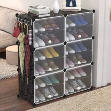 Uclub Organizador de zapatos de 6 niveles y 2 filas, estante de almacenamiento de zapatos independiente apilable, torre de gabinete de zapatos de plástico con puerta transparente para tacones altos, botas, pantuflas, entrada, pasillo dormitorio - Negro - Ver 1