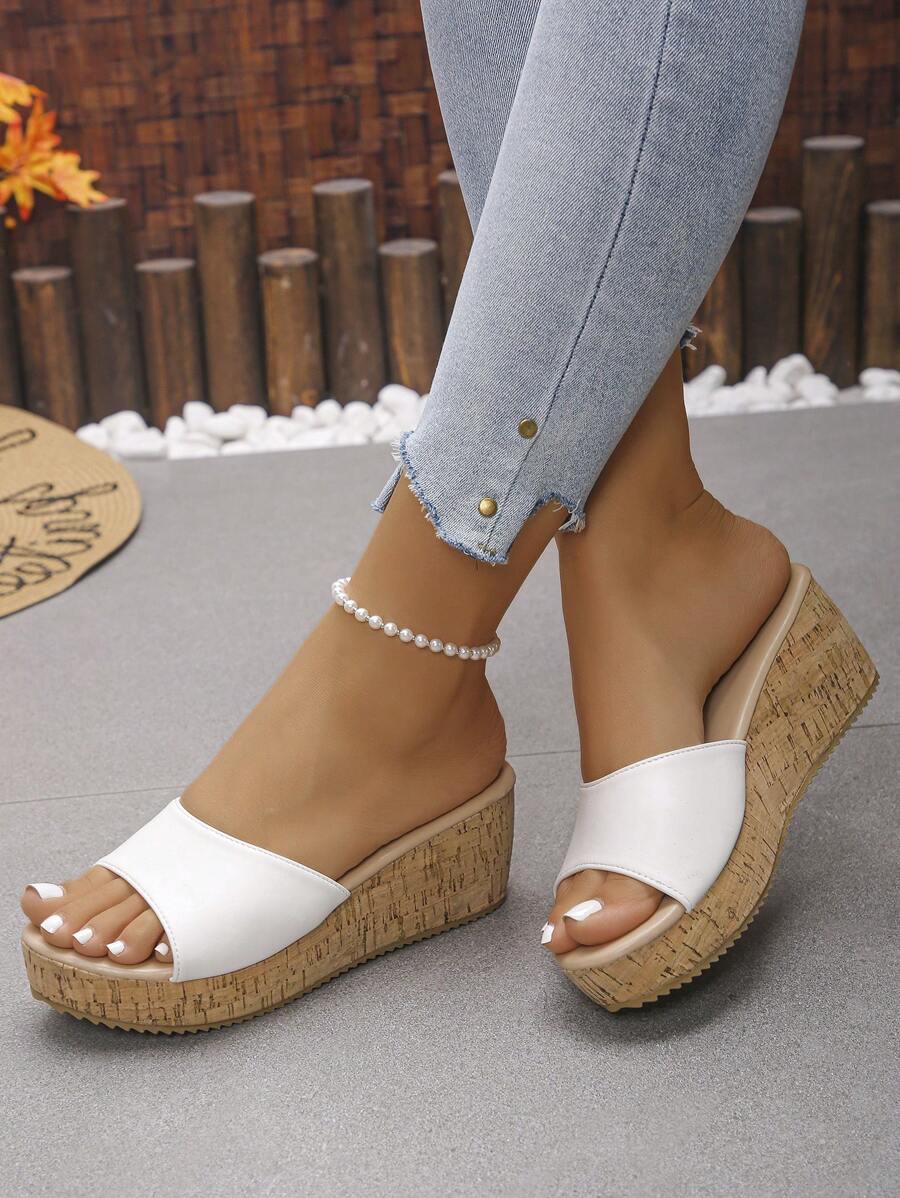 女士厚底坡跟凉鞋，夏季新款轻便增高系带拖鞋，适合海滩和居家