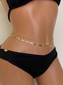 2pcs Gold Sequin Waist Chain Jewelry Waist Belts, Ideal To Pair With Pants