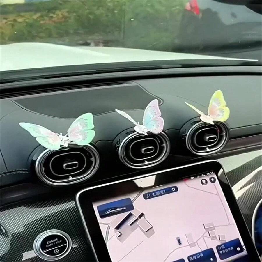1 件可爱动感蝴蝶仪表盘装饰，治愈系汽车内饰装饰 - 彩色 - 查看 1