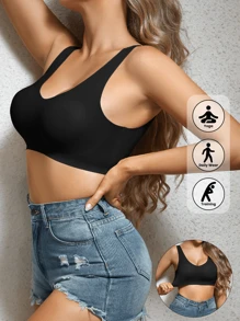 1pc Women's TianYI Bar Sports Bra, Lightweight Breathable Seamless Removable Pad Wirefree Wide Strap