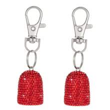 2 piezas Tapa de lápiz labial con incrustaciones de diamantes y llavero, cubierta reemplazable para brillo de labios, se puede colgar en el bolso o en las llaves