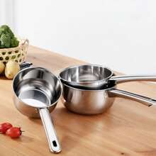 1pc Stainless Steel Thickened Water Scoop, Multi-Functional Long Handle Flat Bottom Large Ladle For Kitchen
