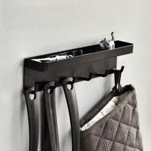 1 pieza Soporte magnético de pared para llaveros con 6 ganchos y bandeja, sin necesidad de taladrar