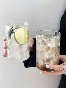 1pc/4pcs Vertical Stripe Glass Cup,Straight Design Glass Cup,Straight Coffee Glass Cup,Creative Glass Cup,Vertical Cold Drink Cup,Simple Beverage Cup,Retro Stripe Cup,Ribbed Transparent Coffee Cup,American Latte Coffee Cup,Heat-Resistant Drinking Glass Cup,Transparent Glass Cup,Beer Cup,Cocktail Cup,Summer Beverage Glass Cup,Beverage Cup