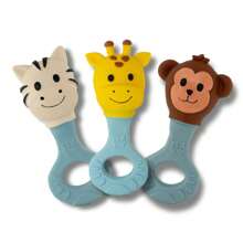 Kit 3 Mordedor Bebê Com Chocalho 100% Natural Super Macio Menino Menina Atóxico Brinquedo