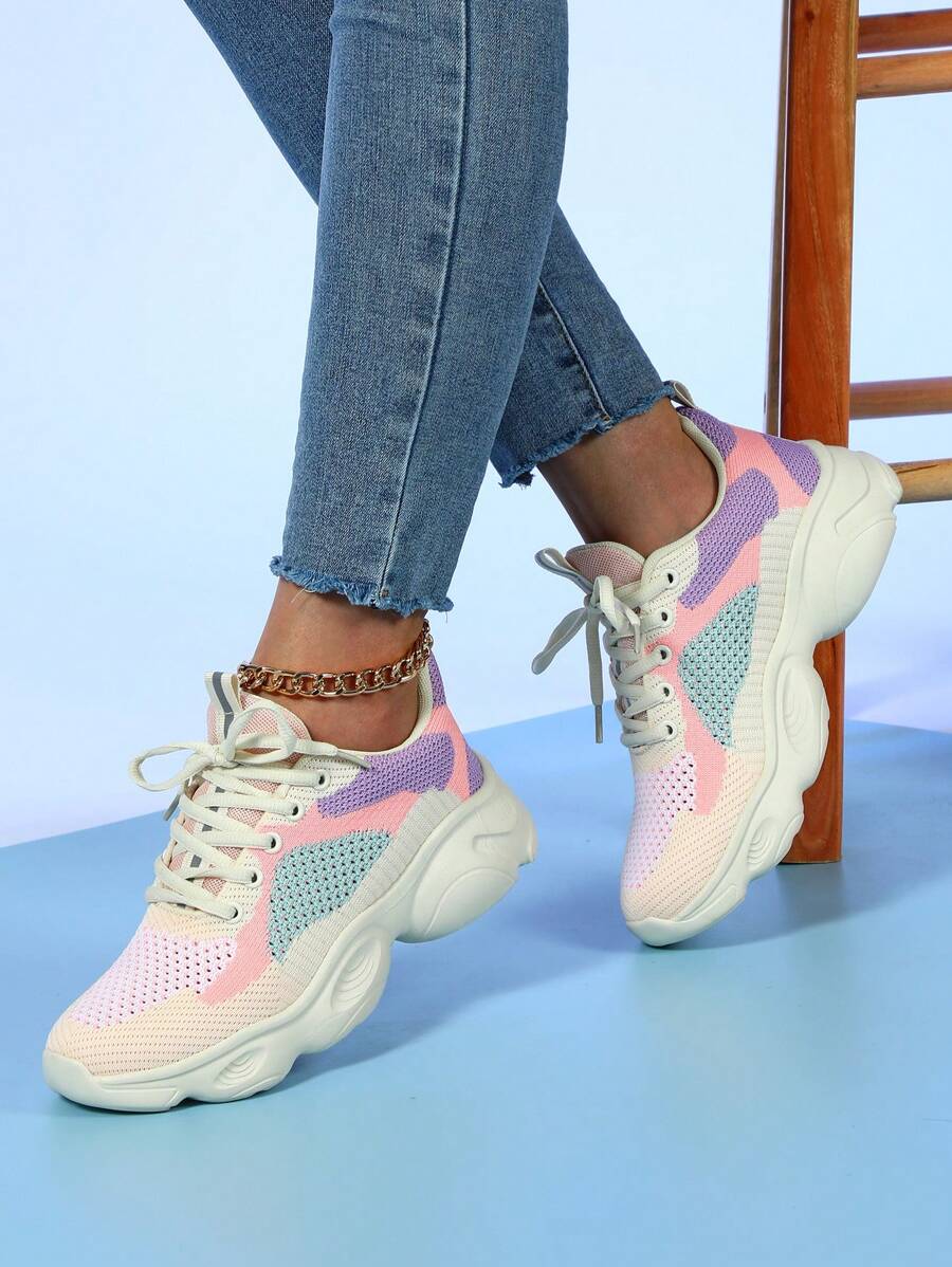 Women's Lightweight Running Shoes, Breathable & Comfortable For Running & Workout, Featuring Soft Cushion Round Toe Design, Suitable For Spring/Summer - Rice Flour - View 1