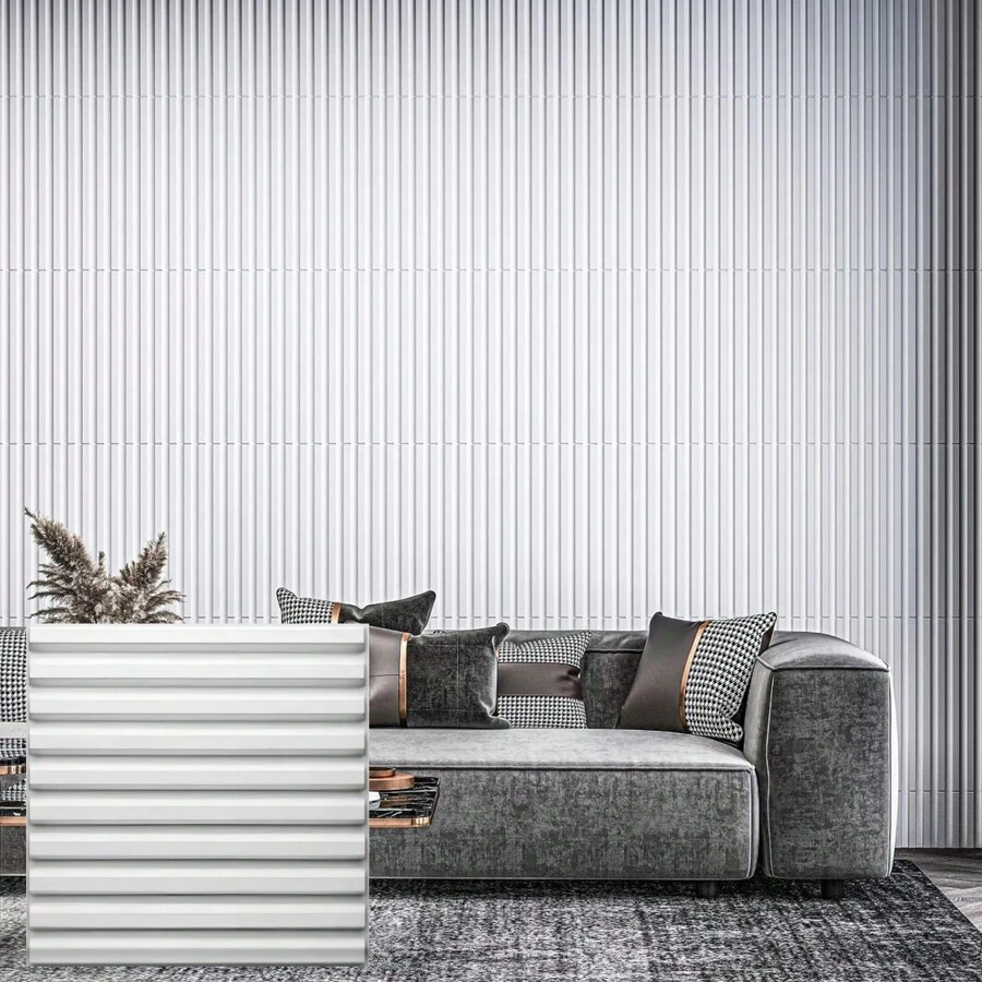 Pannelli 3D, Pannelli in plastica di cloruro di polivinile (PVC), Pannelli a parete, Parete/soffitto per sala giochi, Aspetto a doghe 3D, Pannelli a parete 3D rigidi di alta qualità, 30x30 cm, Spessore 3 mm - Bianco - Visualizzare 1