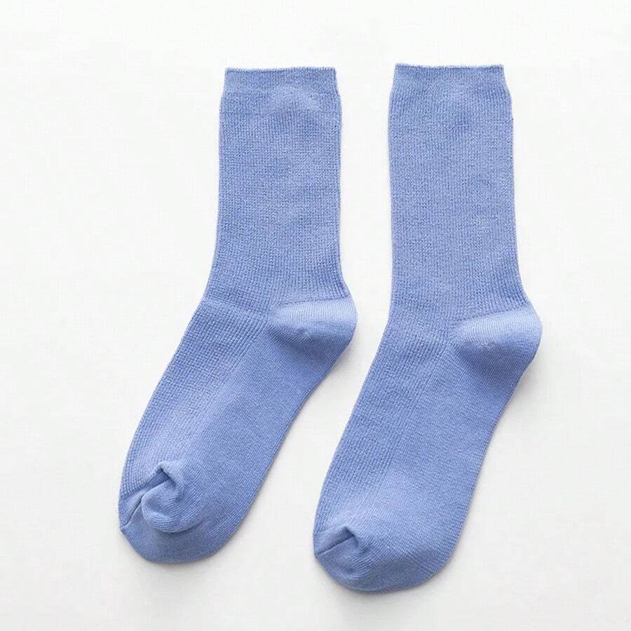 10 pares de medias largas de algodón de colores sólidos, tejidas con doble aguja, estilo japonés y coreano, para chicas de escuela secundaria y mujeres