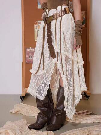 蕾丝边裙，性感透视裙，街头风格个性化裙子（无衬里）